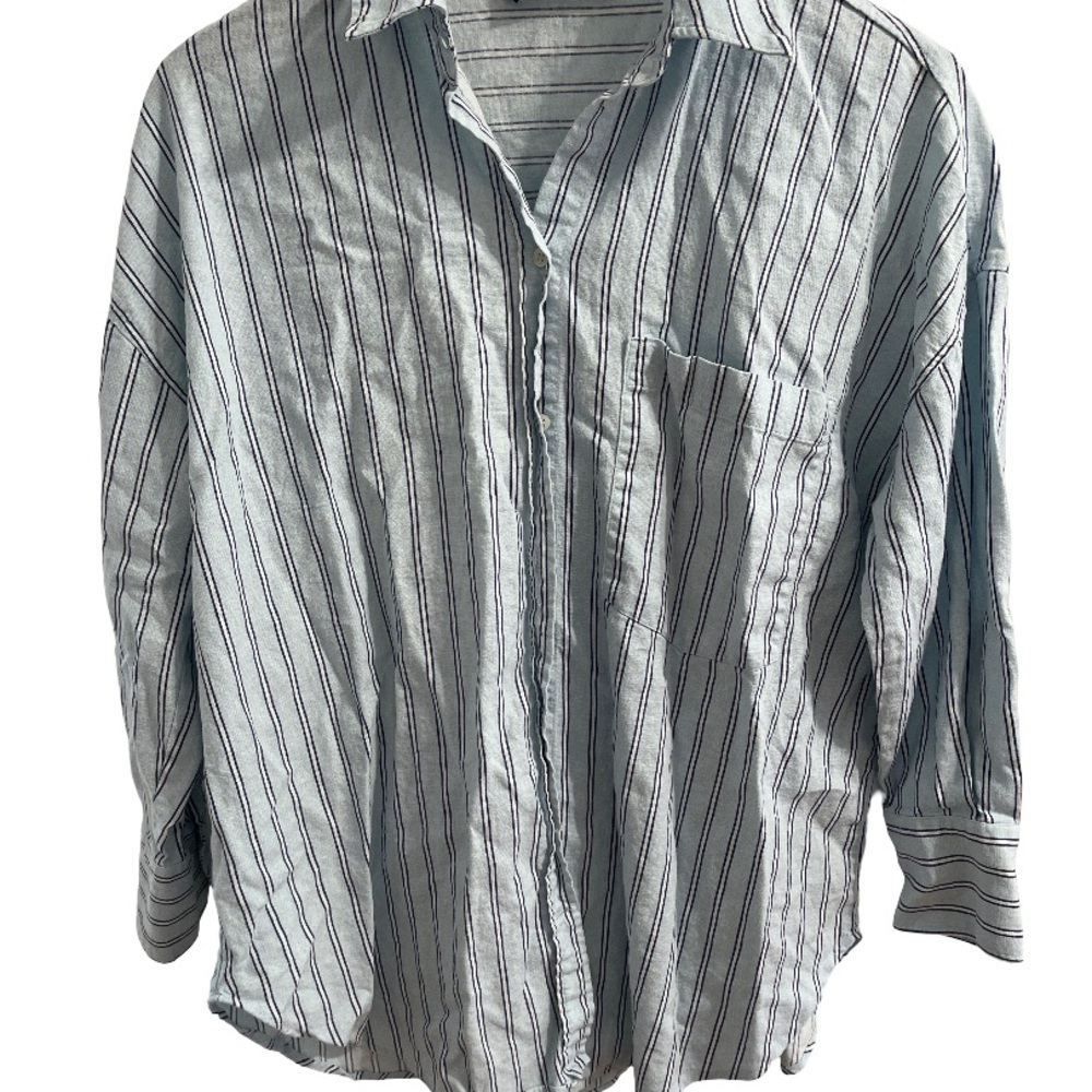 ZARA Women’s Small Blue Striped Button Up Shirt